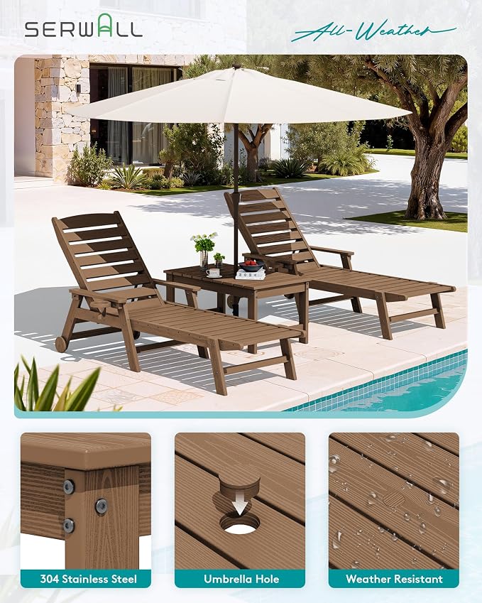 SERWALL Outdoor Coffee Table with 1.69" Umbrella Hole, HDPE Patio Coffee Table for Outside, Rectangle, Brown - Image 5