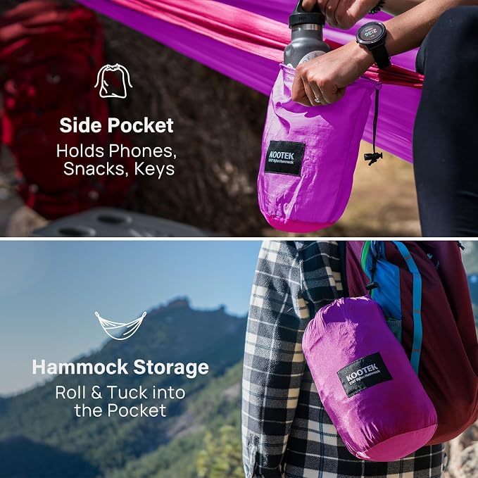 Kootek Camping Hammock, Portable Hammocks with Tree Straps & Attached Carry Bag, Camping Essentials Gear, Perfect for Outside Indoor Hiking Beach Backpack Travel - Image 4