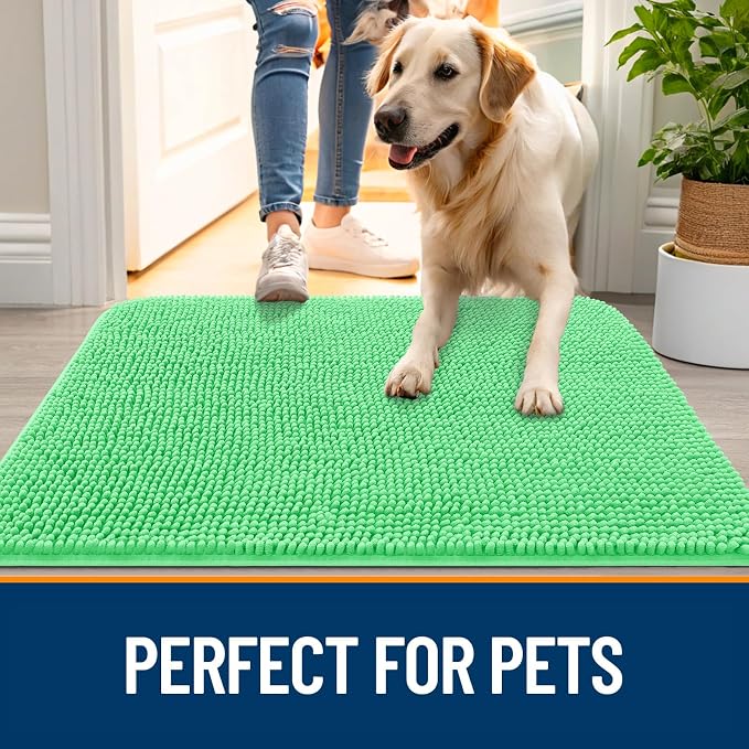 OLANLY Dog Door Mat for Muddy Paws 36x24, Absorbs Moisture and Dirt, Absorbent Non-Slip Washable Doormat, Quick Dry Chenille Mud Mat for Dogs, Entry Indoor Entryway Carpet for Inside Floor, Mint Green - Image 6