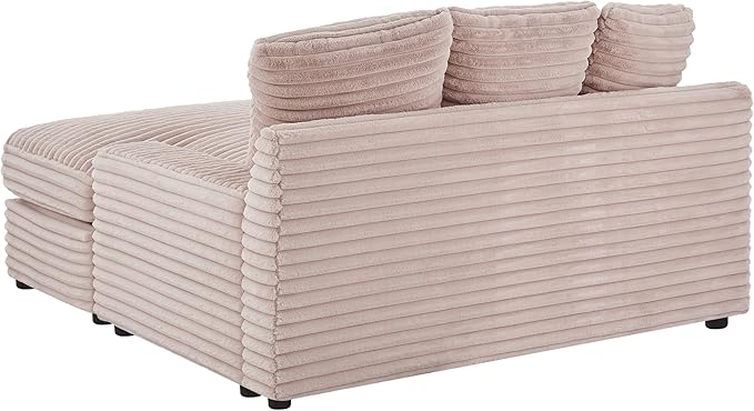 63.77" Oversized Chaise Lounge Sofa Cozy Cloud Couch, Modern Fluffy Corduroy Upholstered Sleeper Love Seat Daybed Sofabed with 5 Throw Pillows and Wide Armrest for Living Room Apartment