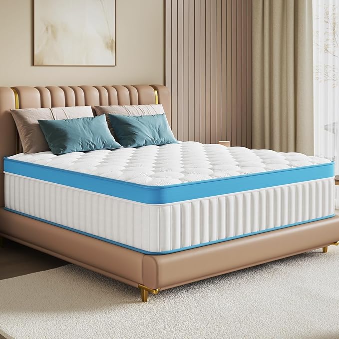 King Size Mattress, Medium Firm Memory Foam & Pocket Spring Hybrid Mattress,12 Inch King Size Mattress in a Box,CertiPUR-US Certified Safe Materials,Ideal for All Sleep Positions,76x80 Inches