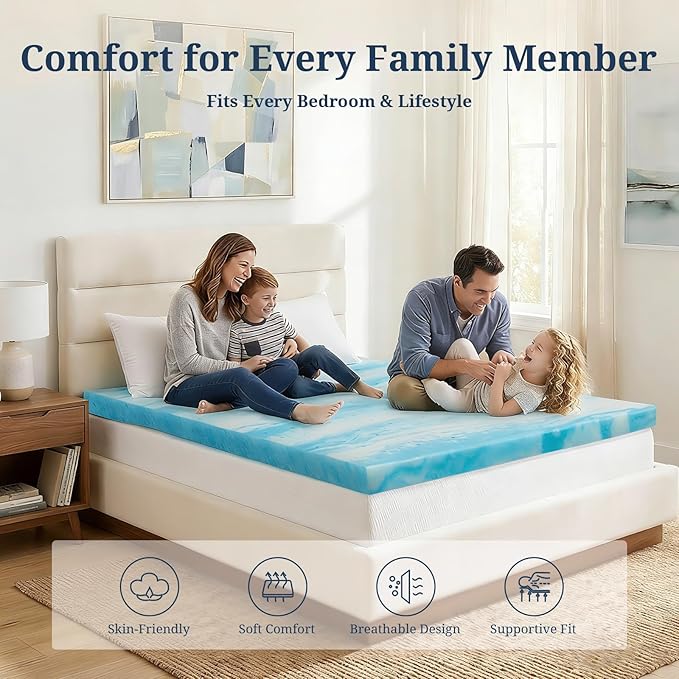 IULULU King Size Mattress Topper, 4 Inch Gel Memory Foam Topper, Plush Comfort & Pressure Relief, CertiPUR-US Certified