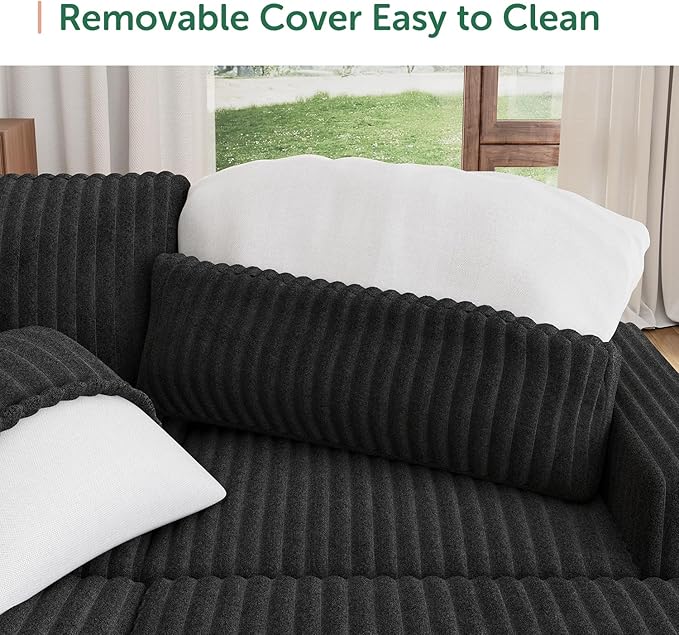 HONBAY 94.5 Inch Sectional Sofa, Modular L & U Shaped Pull Out Couch with Adjustable Backrest & Storage, Velvet Black