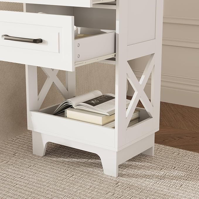 Tall Nightstand Set of 2 Side Table with 2 Drawers Modern Night Stand Wooden End Table Bedside Table with Below Open Shelf Solid Feet for Bedroom White - Image 8