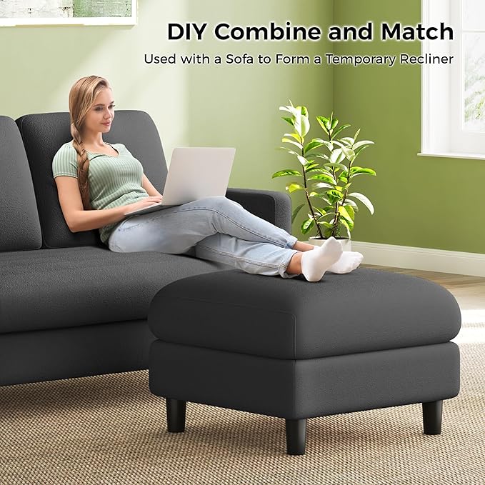 83" Couches for Living Room, Comfy Sofas for Living Room with Storage Ottomans, Teddy Sofa Couch, Tool-Free Loveseat Sofa, All-Wood Love Seat Couches, U Shaped Couch 2 Pillow Included, Grey