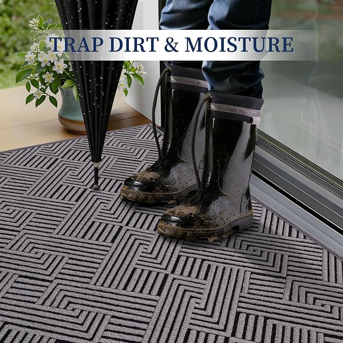 YIHOUSE Dirt Trapper Door Mat 32" x 47", Non-Slip Washable Entrance Mat, Dirt Resistant and Absorbent Welcome Mat, Low Profile Floor Mat for Front/Back Door, Entryway, Grey - Image 2