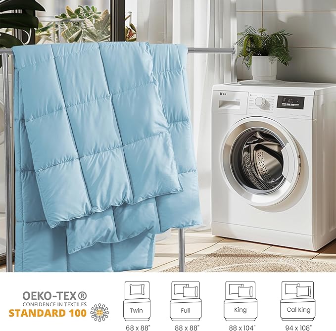 Peace nest Queen Size Goose Feather Fiber and Down Comforter Fluffy Duvet Insert All Season Hotel Luxury Bedding Comforters Soft Medium Warmth 88x88 Inches Blue