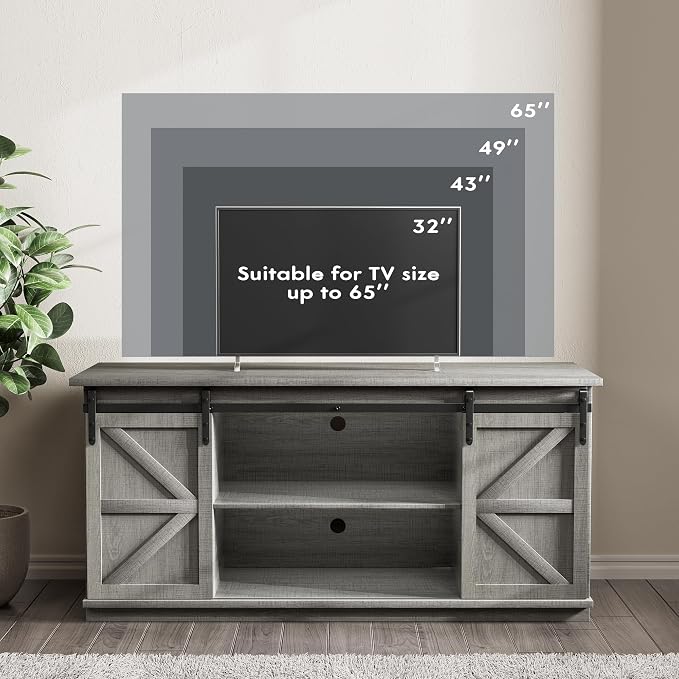 JUMMICO TV Stand for 65 Inch TV, Entertainment Center with Storage Cabinets and Sliding Barn Doors, Mid Century Modern Media TV Console Table for Living Room Bedroom (Pale Gray) - Image 4