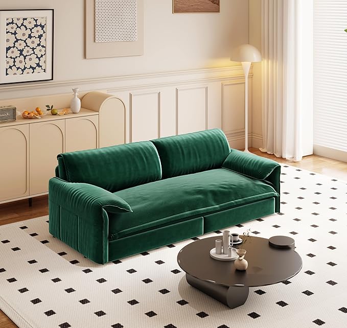 Eafurn 66" Convertible Sofa Bed Queen Size, 3-in-1 Pull Out Sleeper Couch Sofabed, Modern Velvet Loveseat Chaise Lounge w/Side Storage Pocket for Living Room Office | Removable Cushions