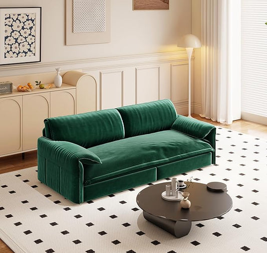 Eafurn 66" Convertible Sofa Bed Queen Size, 3-in-1 Pull Out Sleeper Couch Sofabed, Modern Velvet Loveseat Chaise Lounge w/Side Storage Pocket for Living Room Office | Removable Cushions