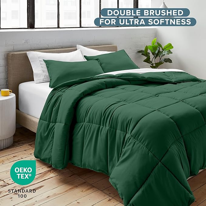 Bare Home Comforter Set - California King Size - Ultra-Soft - Goose Down Alternative - Premium 1800 Series - All Season Warmth (California King, Forest Green)