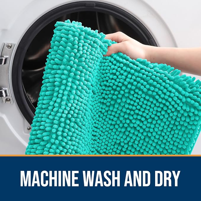 OLANLY Dog Door Mat for Muddy Paws 59x24, Absorbs Moisture and Dirt, Absorbent Non-Slip Washable Doormat, Quick Dry Chenille Mud Mat for Dogs, Entry Indoor Entryway Carpet for Inside Floor, Teal - Image 5