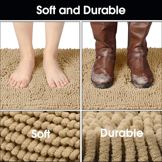 HOMEIDEAS Doormat Indoor Entrance, 32"x20", Highly Absorbent Chenille Muddy Dog Washable Non Slip Front Welcome Door Floor Mat for Entryway, Beige - Image 4