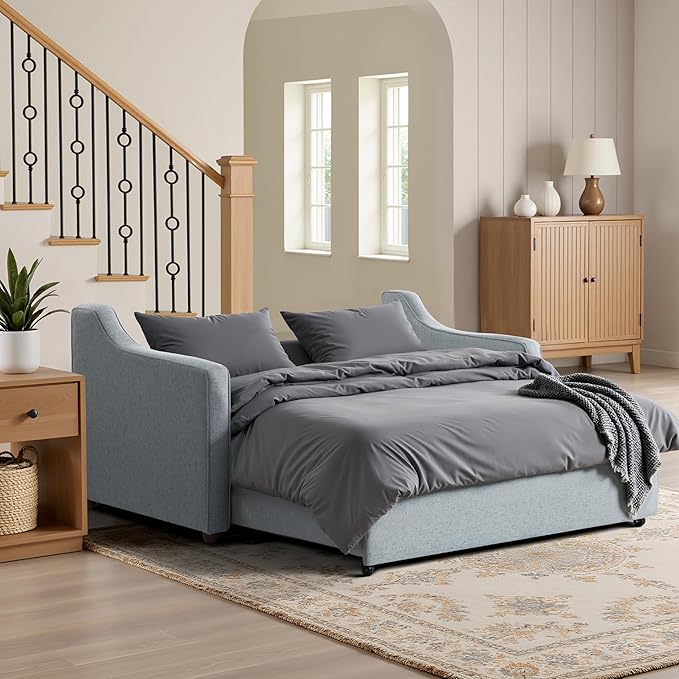Serta® Corren 68.1" Queen Sized Convertible Sofa, Dream Coil® Comfort, Fingerguard® Pinch Point Protection, Sofa Chenille Fabric, Light Gray
