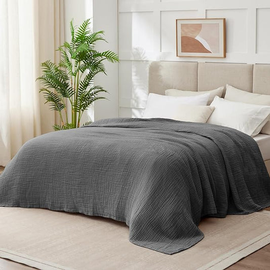 100% Cotton Muslin Blanket California King 120" x 90", 6 Layers Breathable and Lightweight Oversized Blankets for Bed, Soft Cooling Gauze Blanket for Adults All Season, Dark Grey