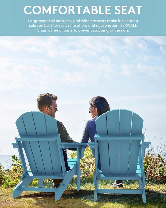 SERWALL Folding Adirondack Chair with Cup Holder Weather Resistant Patio Chair Outdoor Chairs Painted Adirondack Chairs Set of 2 - Aruba Blue - Image 4