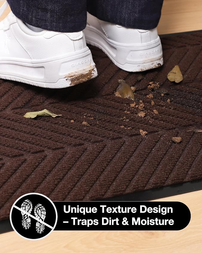 4′ x 6′ Heavy Duty Front Door Mat Indoor Outdoor Entrance, Easy Clean Non-Slip All Weather Commercial Floor Mat for Entryway, No Curling Waterproof Vinyl Welcome Mat (Dark Brown) - Image 3