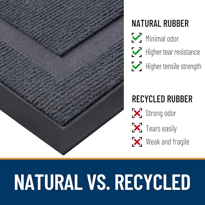 OLANLY Front Door Mat Indoor Outdoor Entrance, Waterproof All-Season, All-Weather Doormat, Sturdy Natural Rubber, Fade Resistant, Low Profile, Easy Clean Patio Porch Entryway Mat, 47x32, Light Grey - Image 4