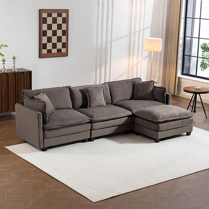 Eafurn Oversized Reversible Modular Sectional Sofa with Movable Ottoman, Convertible L Shaped Corner Couch Modern Chenille Sofa Set w/Double Layers Seat Cushions for Living Room Apartment
