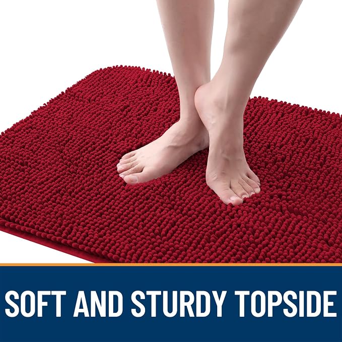 OLANLY Dog Door Mat for Muddy Paws 40x32, Absorbs Moisture and Dirt, Absorbent Non-Slip Washable Doormat, Quick Dry Chenille Mud Mat for Dogs, Entry Indoor Entryway Carpet for Inside Floor, Red - Image 4