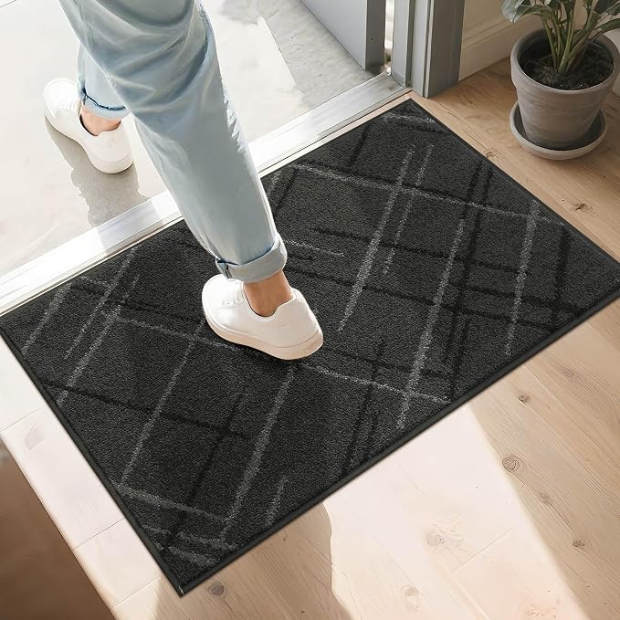COSY HOMEER Front Door Mat Low Profile Non-Slip Doormat for Entryway, Absorbent Dirt Trapper Washable Entrance Mat, Sturdy Polyester Doormats (32"x20", Dark Gray) by COSYHOMEER