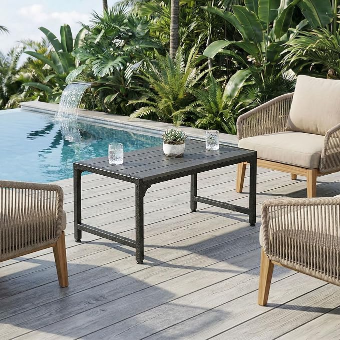 ODK Outdoor Coffee Table, Rectangle Weather-Resistant Patio Coffee Table for Garden, Balcony, Hot Tub, Poolside, Heavy-Duty Metal Frame, Grey - Image 8