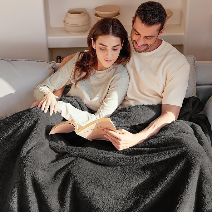 Exclusivo Mezcla Queen Size Blanket for Bed, Super Soft Velvet Plush Fleece Blankets, Fuzzy Cozy and Warm for Winter, 90x90 Inches, Dark Grey