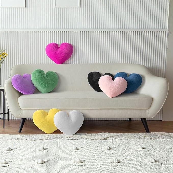 2 Pcs Black Heart Pillow Decorative Throw Pillows 16-inch Cute Soft Fluffy Heart Shaped Pillows for Bed Couch Sofa Bedroom Living Room Decor Aesthetic (Black, 16"x13.78")