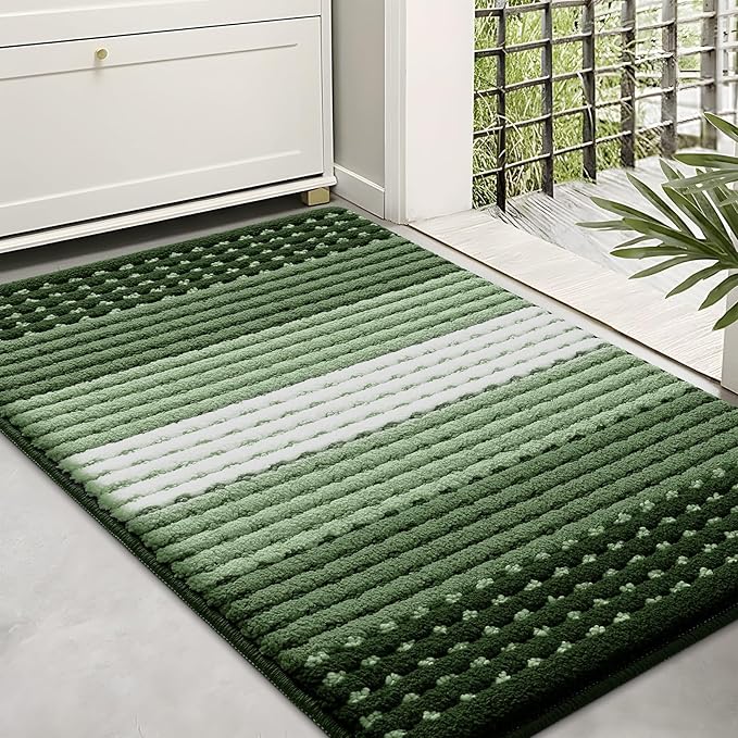 Kitinjoy Indoor Outdoor Door Mat, 36x24 Non-Slip Absorbent Dirt Trapper, Low-Profile Washable Inside Entrance Front Floor Mat, Sturdy Soft Entry Dotted Ombre Doormats for Entryway, Green by Kitinjoy