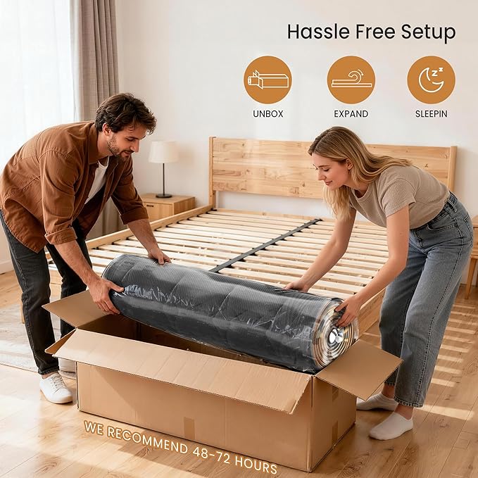 Queen Size 10 Inch Hybrid Mattress, 7-Zone Support with Reinforced Edge, Pocket Coil & Memory Foam for Pressure Relief, CertiPUR-US Certified, Mattress in a Box