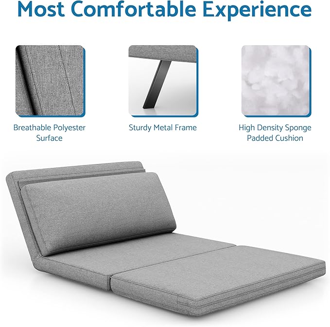 LIFERECORD Convertible Futon Sofa Bed 4 in 1 Multi-Function Modern Mini Single Floor Sleeper Chair with Adjustable Backrest for Living, Small Room Apartment, Dorm, Grey