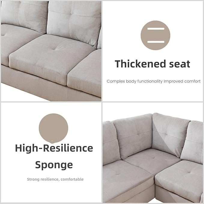 FONTOI L Shaped Sectional Couches for Living Room, Modern Modular Sectional Sofa with Ottoman Storage, Comfy L Shaped Couch with Chaise for Bedroom Apartment Furniture, Gray