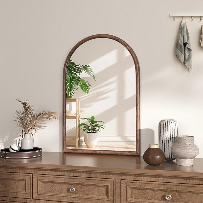 20"x30" Arch Wall Mirror for Wall, Wall Mounted Vanity Mirror for Bedroom, Wood Grain Finish Frame Mirror with Tempered Glass, Vintage Decorative for Bathroom, Entryway, Living Room, Walnut - Image 8