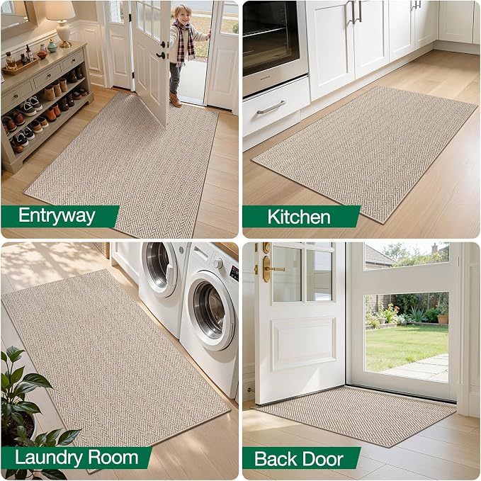 LUMI Ultra Thin Indoor Door Mat for Entrance 32"x48", Non Slip Entryway Mat, Low Profile Doormat, Unique Herringbone Design Carpet for Inside, Patio, Porch, Beige - Image 8