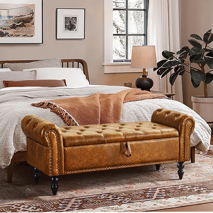 Furnimart Storage Bedroom Bench for End of Bed, Faux Leather Upholstered Storage Ottoman with Rolled Arms for Bedroom,Living Room, Entryway, 2.5Cubic Feet - Image 3