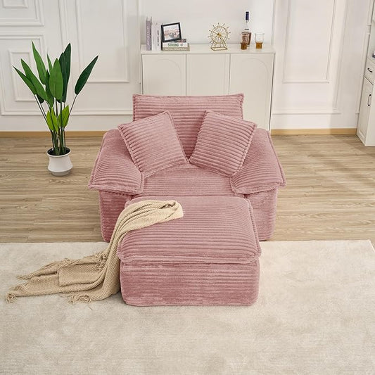 Comfy Boneless Cloud Sofa Chaise Oversized Fluffy Corduroy Upholstered Chaise Lounge for Living Room Bedroom, Modular Compressed Foam Cloud Daybed, Single Seat Sofa