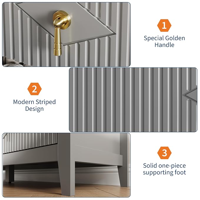 GarveeHome Fluted Dresser for Bedroom, 54 Inch Wide 7-Drawer Wood Dresser, Modern Chest of Drawers, Storage Organizer Cabinet for Living Room, Hallway, Entryway, Grey - Image 5