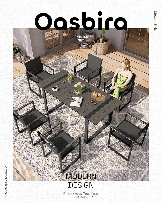 Outdoor Dining Set, HDPS + Aluminum Patio Table and Chairs Set with U-Shaped Base, 7 Piece Outdoor Furniture Set with Umbrella Hole, Patio Dining Table Set for Garden, Backyard (Charcoal) - Image 6
