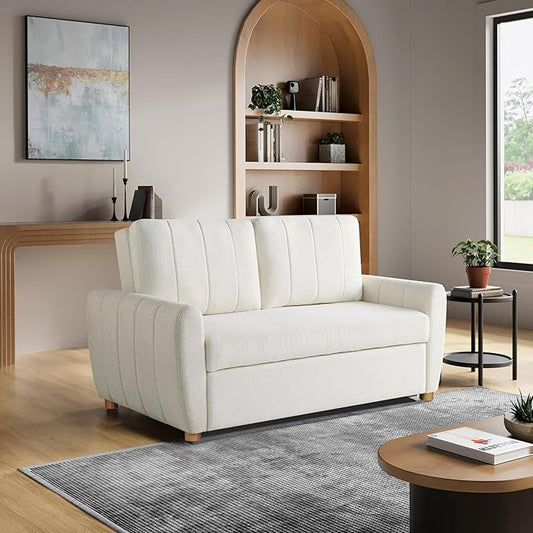 Serta Galway 66.5" Convertible Sleeper Loveseat, Full Size, Dreamcoil Comfort, FingerGuard Pinch Point Protection, Boucle Fabric, Ivory