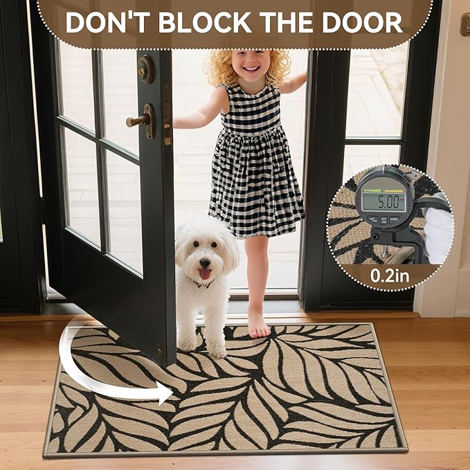 Door Mat Indoor Outside Entrance 24"x35", Low-Profile Non Slip Outdoor Inside Front Doormat Entryway Mat, Dirt Resistant Absorbent Porch Welcome Entry Mats, Washable Easy Clean, Brown - Image 4
