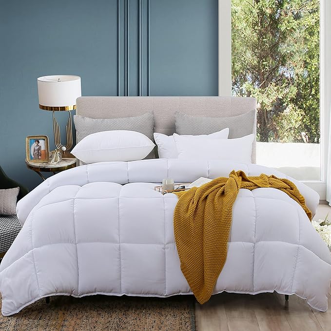 Queen Comforter Duvet Insert White, All Season Down Alternative Comforter, Ultra Soft Quilted Bedding Comforter with 8 Corner Tabs, Machine Washable