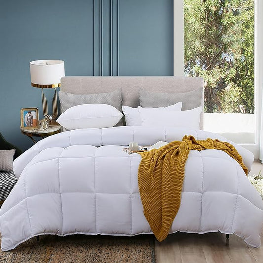 Queen Comforter Duvet Insert White, All Season Down Alternative Comforter, Ultra Soft Quilted Bedding Comforter with 8 Corner Tabs, Machine Washable