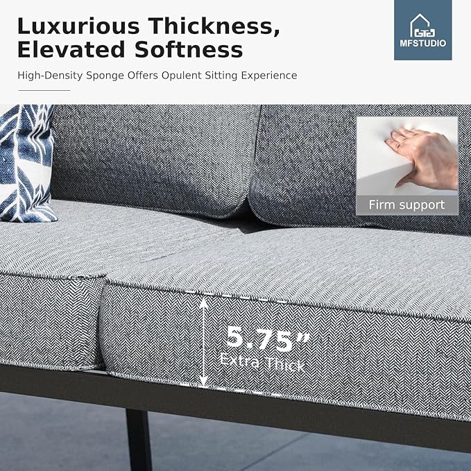 MFSTUDIO 6 Pieces Metal Patio Furniture Sets, 2 Swivel Chairs, 3-Seat Loveseat Sofa, 2 Patio Chairs & 1 Marbling Coffee Table, All Weather 7 Seats Outdoor Conversation Set for Garden Backyard, Grey
