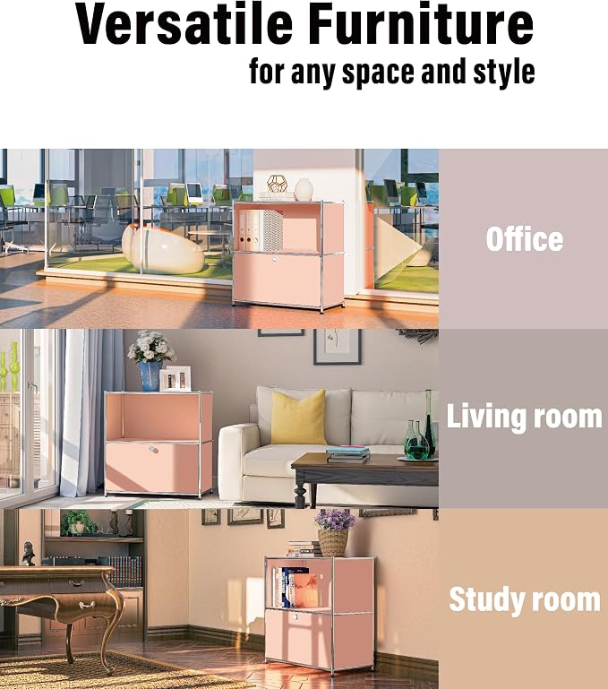 32.5-Inch Flip-Top Side Table & Buffet Cabinet with Detachable Wheels, Ample Storage, DIY Corner Bookshelf, Wall Shelf, Cube Organizer, Bedside Table – Modern Home Decor, Pink - Image 6