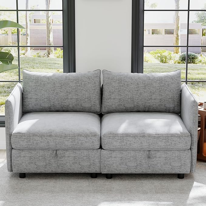ERYE Loveseat Modular Storage Sectional Sofa Customizable Seating Group Sofa&Couch with Movable Backrests and Armrests,2 Seater Chenille Upholstered Love Seat Sofa Couch for Living Room