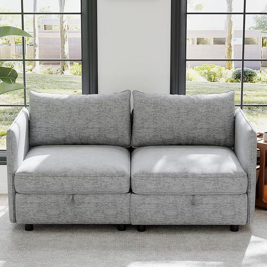 ERYE Loveseat Modular Storage Sectional Sofa Customizable Seating Group Sofa&Couch with Movable Backrests and Armrests,2 Seater Chenille Upholstered Love Seat Sofa Couch for Living Room
