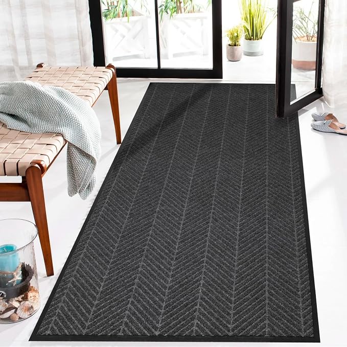 3′ x 5′ Heavy Duty Front Door Mat Indoor Outdoor Entrance, Easy Clean Non-Slip All Weather Commercial Floor Mat for Entryway, No Curling Waterproof Vinyl Welcome Mat (36" x 60", Charcoal Grey) by ZPAIAreaFloorProtector