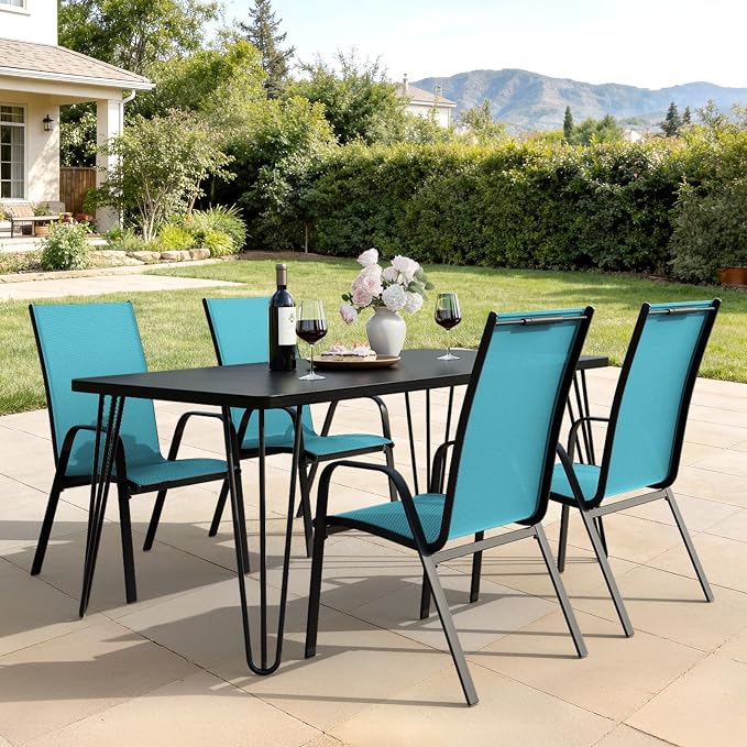 JEAREY Patio Dining Chairs Set of 4, Outdoor Stackable Dining Furniture Set, All Weather Dining Set for Lawn, Garden, Backyard, Poolside, Peacock Blue - Image 8