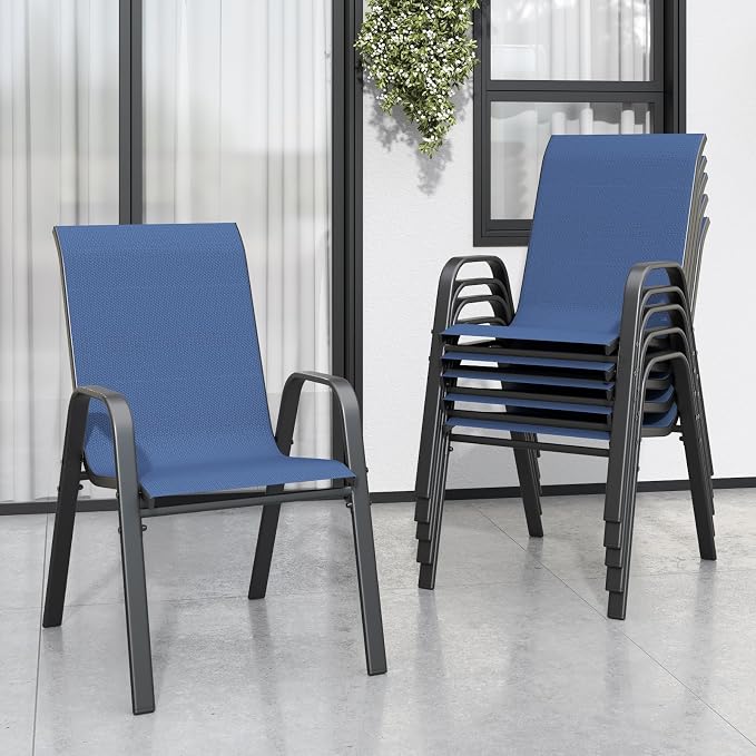 Patio Chairs Set of 6, Stackable Outdoor Dining Chairs for All Weather Textilene Fabric & Metal Frame, Outdoor Chairs Set for Backyard Deck Garden by Vimstora