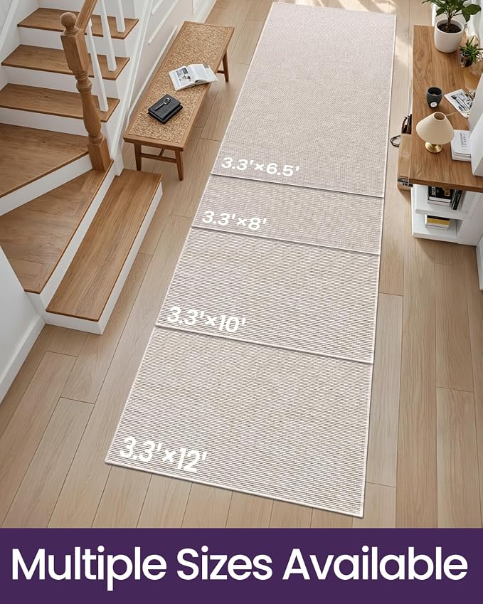 DEXI Hallway Runner Rug 3.3x8, Woven Braided Farmhouse Runner Carpet Indoor, Absorbent Thin Long Entryway Runners for Kitchen, Laundry Room, Patio Entrance, Light Beige-Gray - Image 2